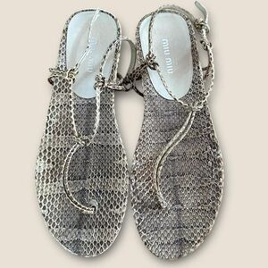 Miu Miu Taupe Snakeskin-Effect Thong Sandals